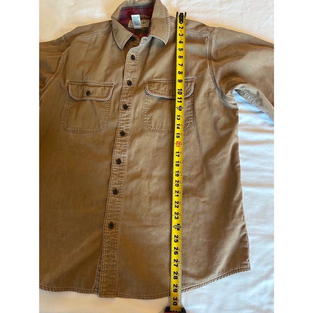 LL Bean Mens Flannel Lined Canvas Shirt Jacket Brown Plaid L-REG O‎ BDY9 - Picture 6 of 10
